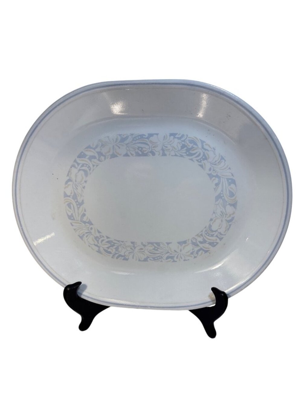 Corelle by Corning Serving Platter Sea & Sand White  Floral Trim 12"x10" Vintage